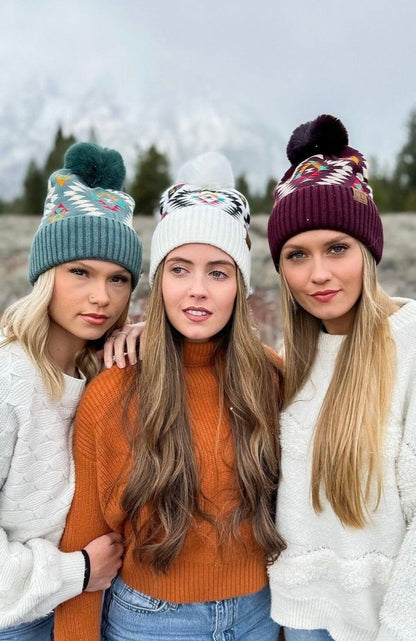 Elena Aztec Pattern Pom Beanie