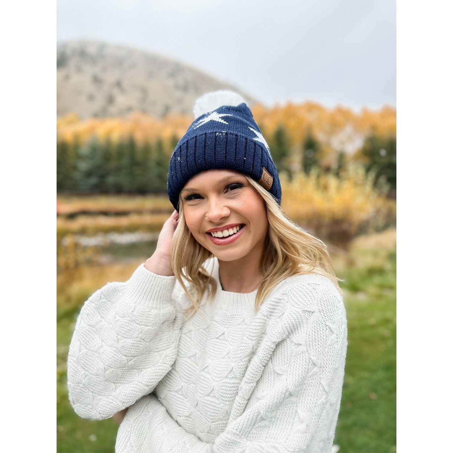 Ava Star Print Pom Beanie