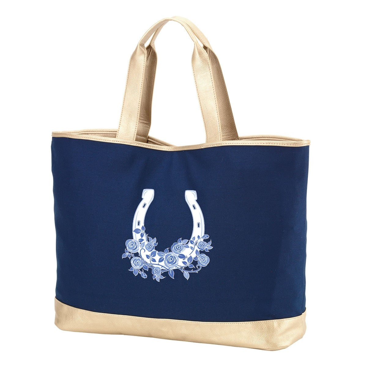 Blue Floral Horseshoe Navy Cabana Tote