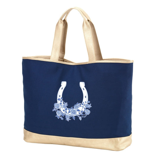 Blue Floral Horseshoe Navy Cabana Tote