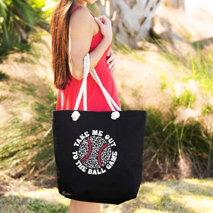 Take Me Out To The Ball Game Black Rope Tote