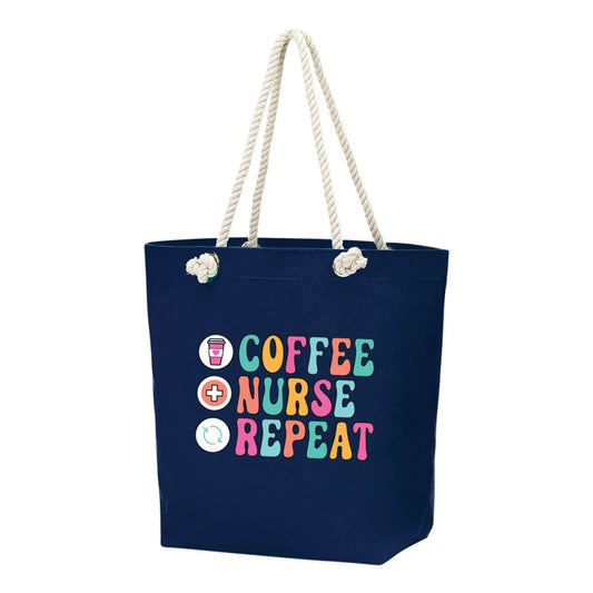 Coffee Nurse Repeat Rope Tote