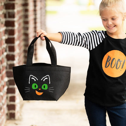 Purr-Fect Black Cat Felt Kids Halloween Treat Bag