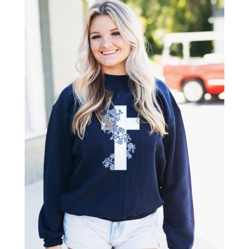 Blue Floral Cross Sweatshirt