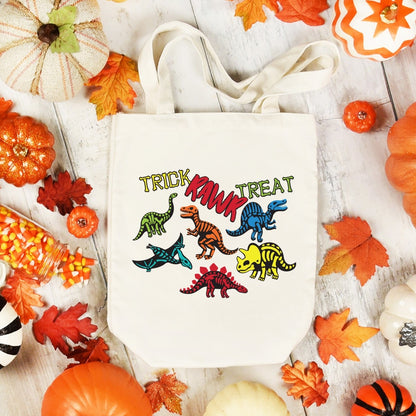 Trick RAWR Treat Small Canvas Tote Halloween Treat Bag