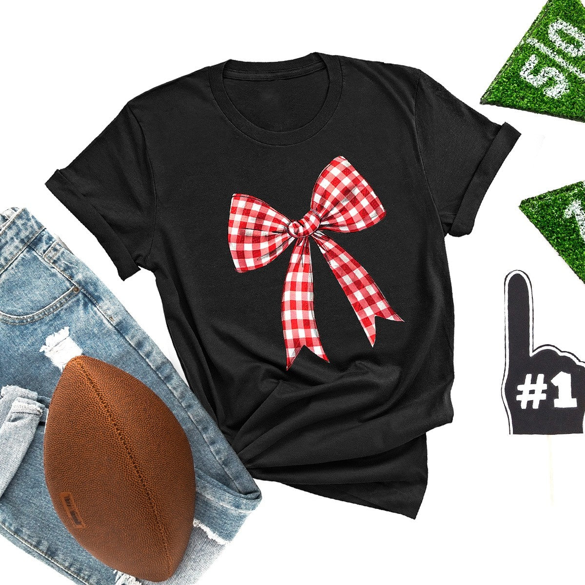 Checkered Bow Game Day T-Shirt