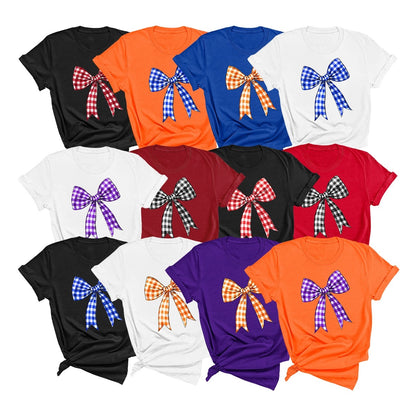 Orange Purple Check Bow Game Day T-Shirt