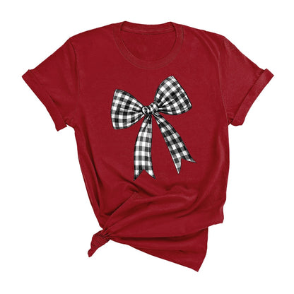 Garnet Black Check Bow Game Day T-Shirt