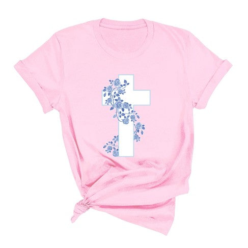 Blue Floral Cross T-Shirt