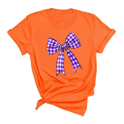 Orange Purple Check Bow Game Day T-Shirt