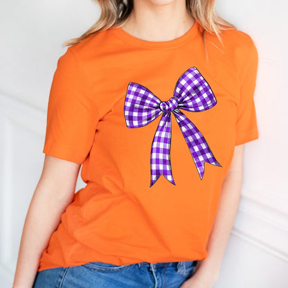 Orange Purple Check Bow Game Day T-Shirt