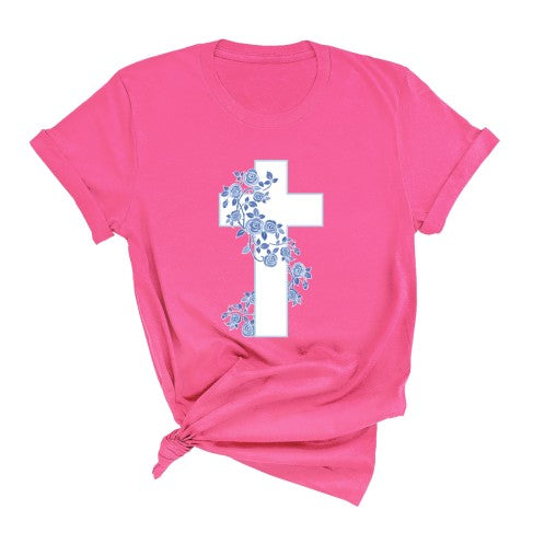 Blue Floral Cross T-Shirt