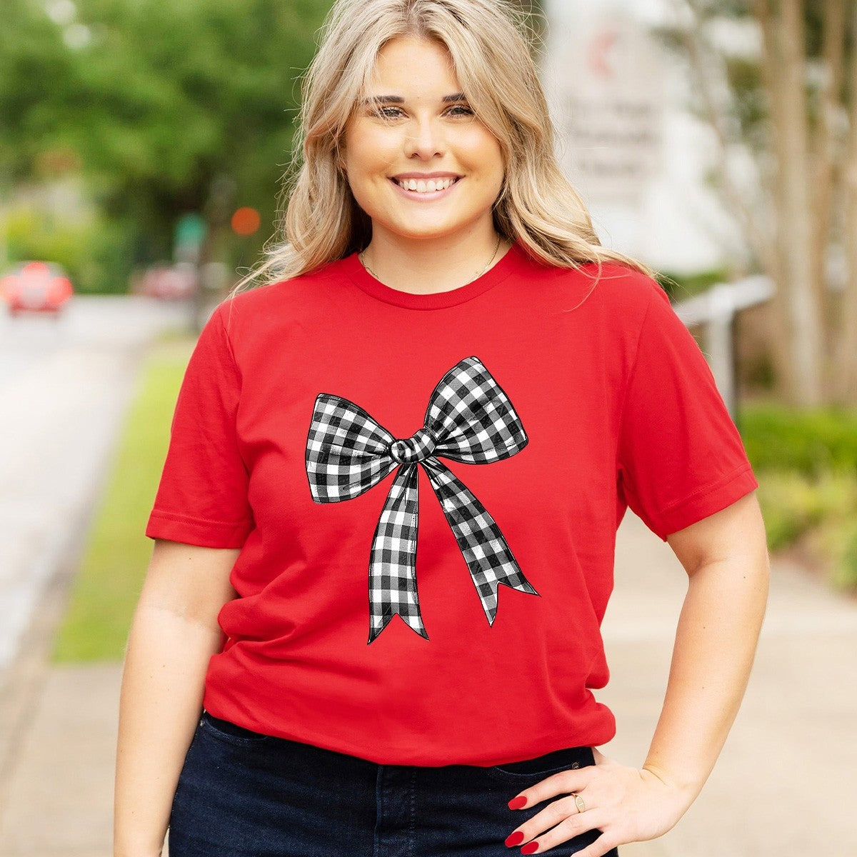 Checkered Bow Game Day T-Shirt