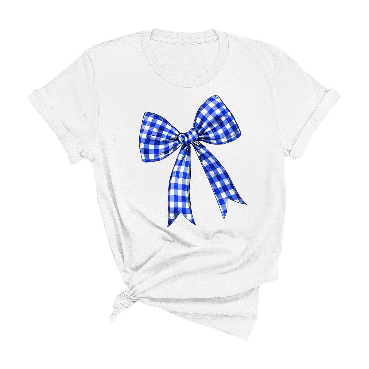 White Royal Blue Check Bow Game Day T-Shirt