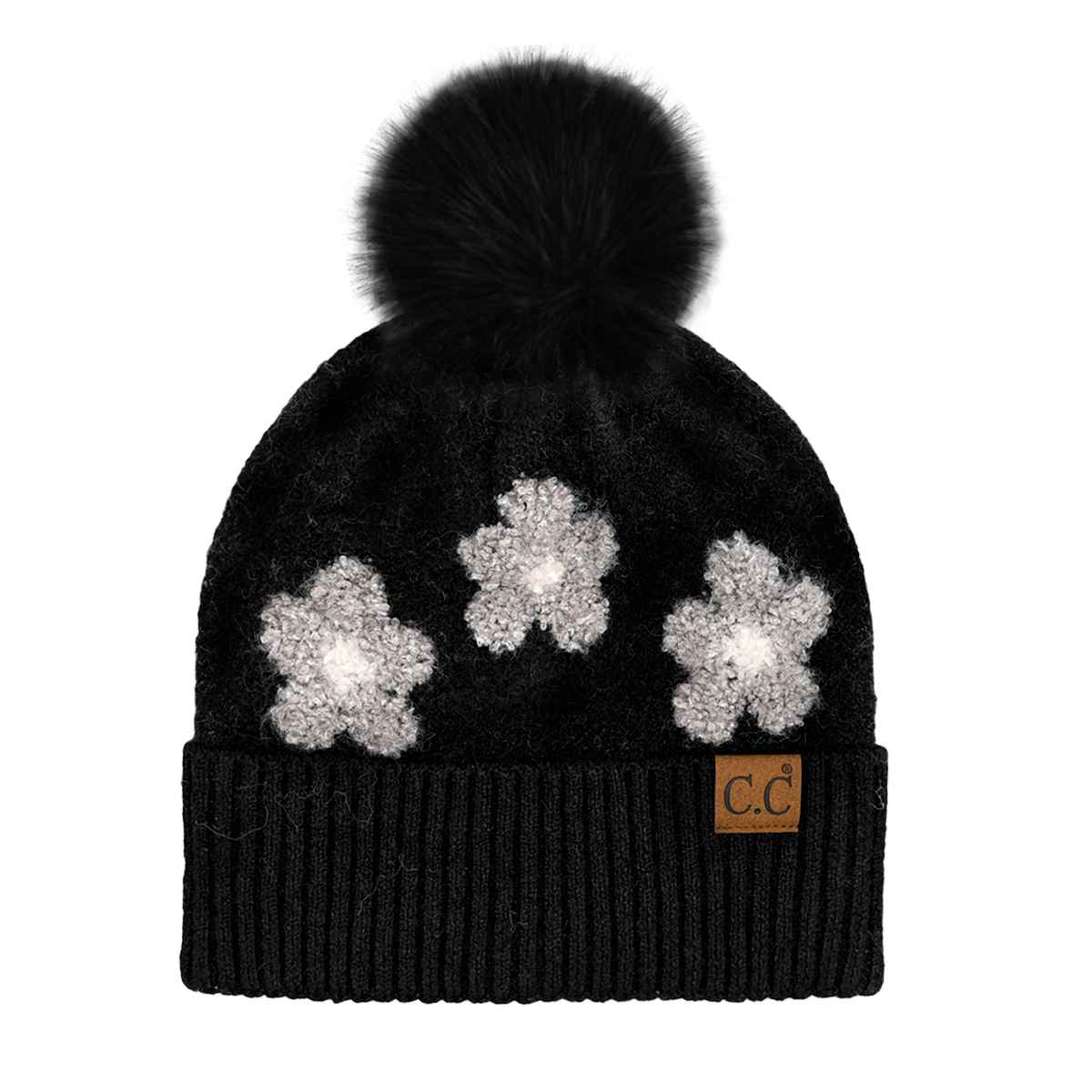 Darla Daisy Contrast Fur Pom Beanie