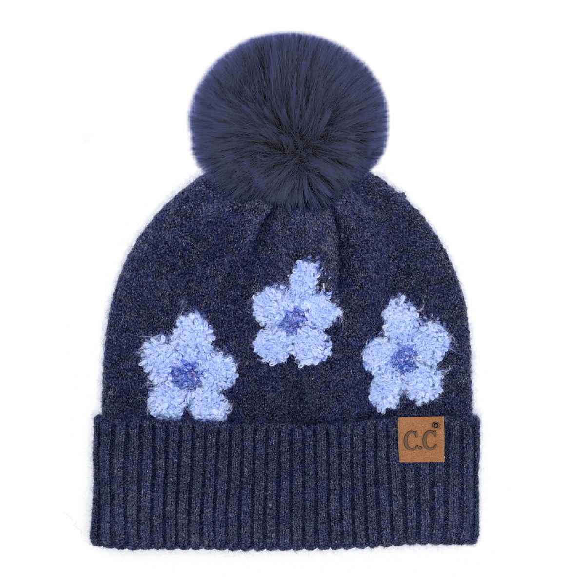 Darla Daisy Contrast Fur Pom Beanie