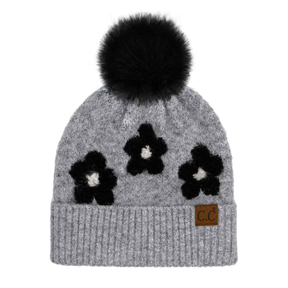 Darla Daisy Contrast Fur Pom Beanie