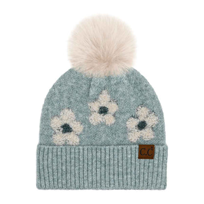 Darla Daisy Contrast Fur Pom Beanie