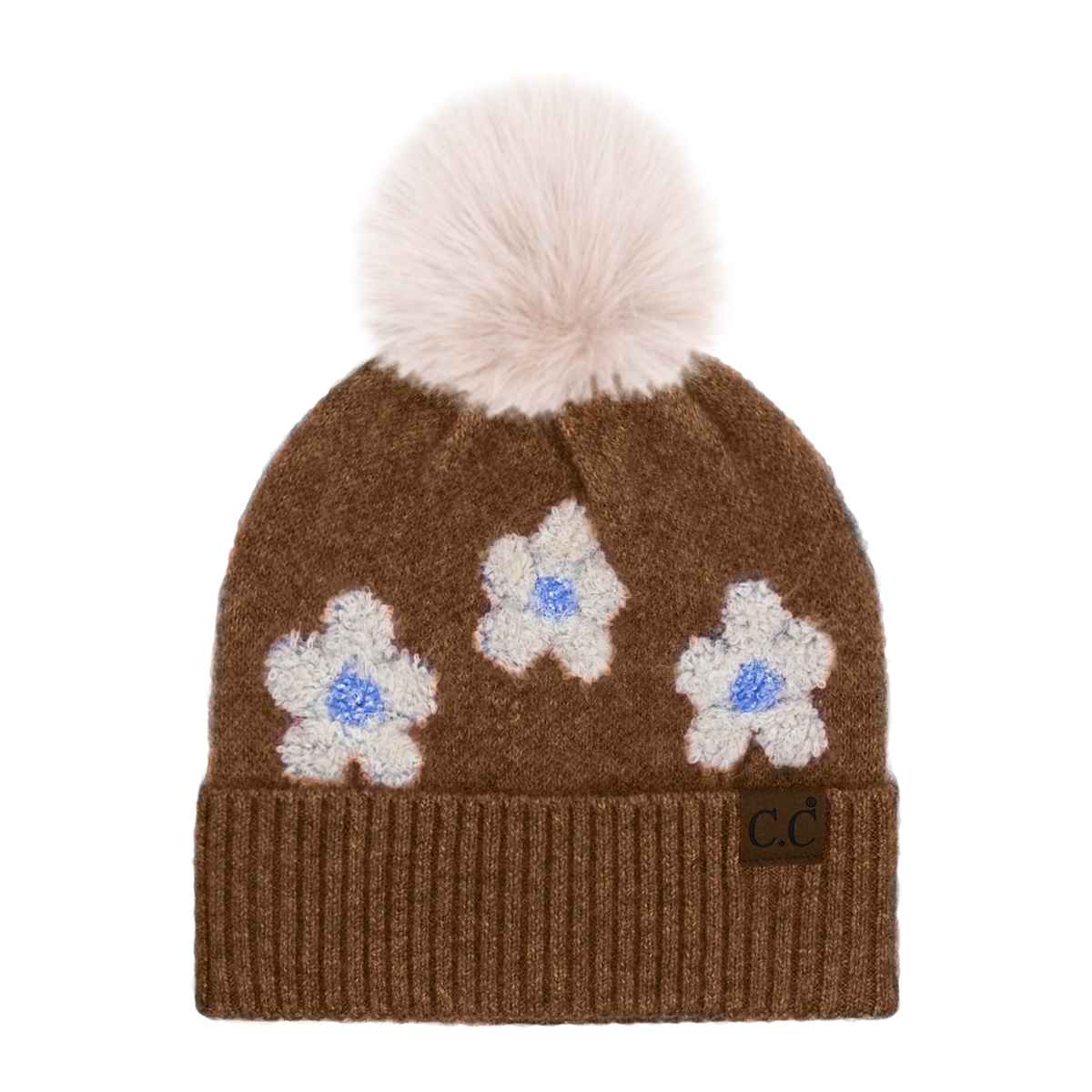 Darla Daisy Contrast Fur Pom Beanie