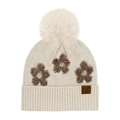 Darla Daisy Contrast Fur Pom Beanie