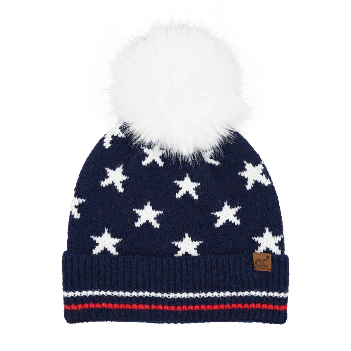 All Over Star and Stripe Cuff Pom Beanie