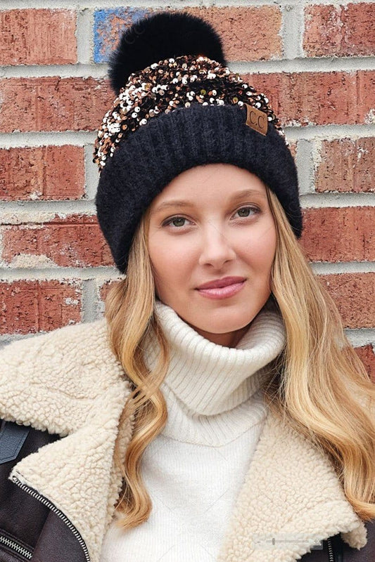 Scarlet Cluster Sequin Pom Beanie