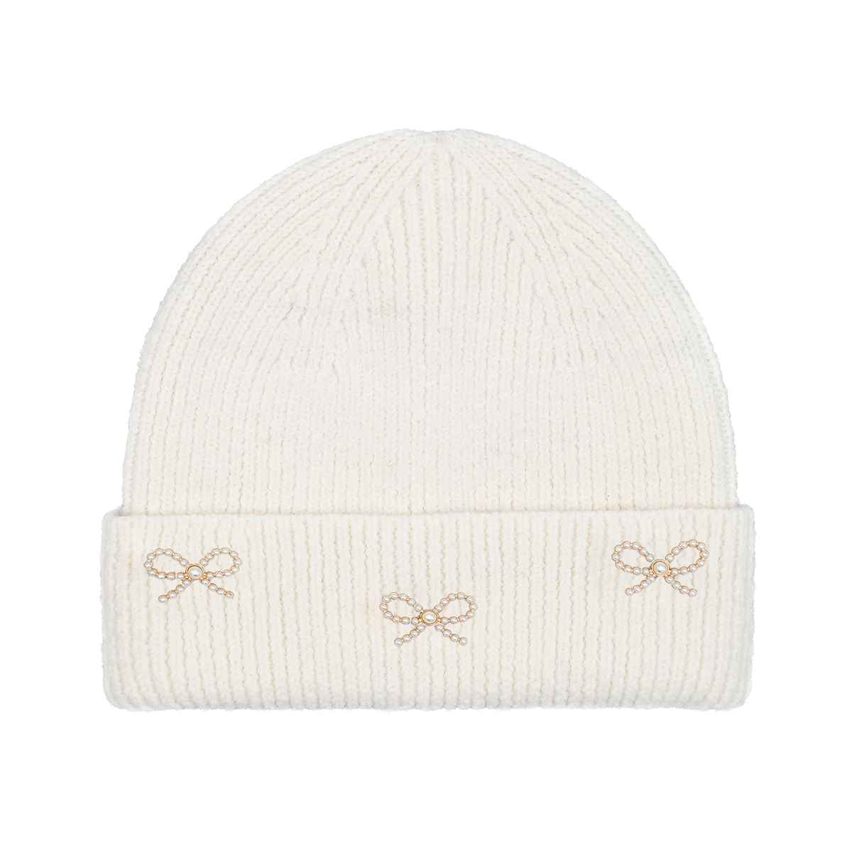 Pearl Bow Charm Cuff Beanie