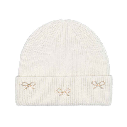 Pearl Bow Charm Cuff Beanie