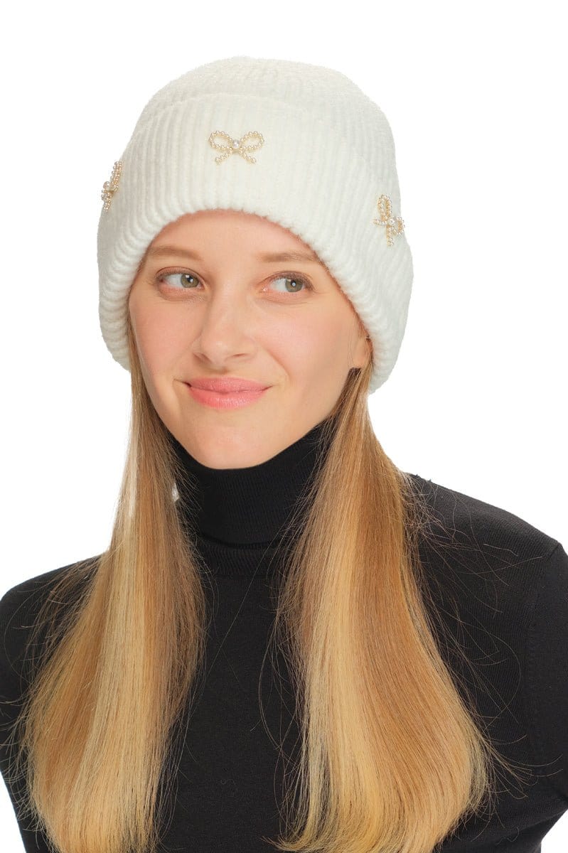 Pearl Bow Charm Cuff Beanie