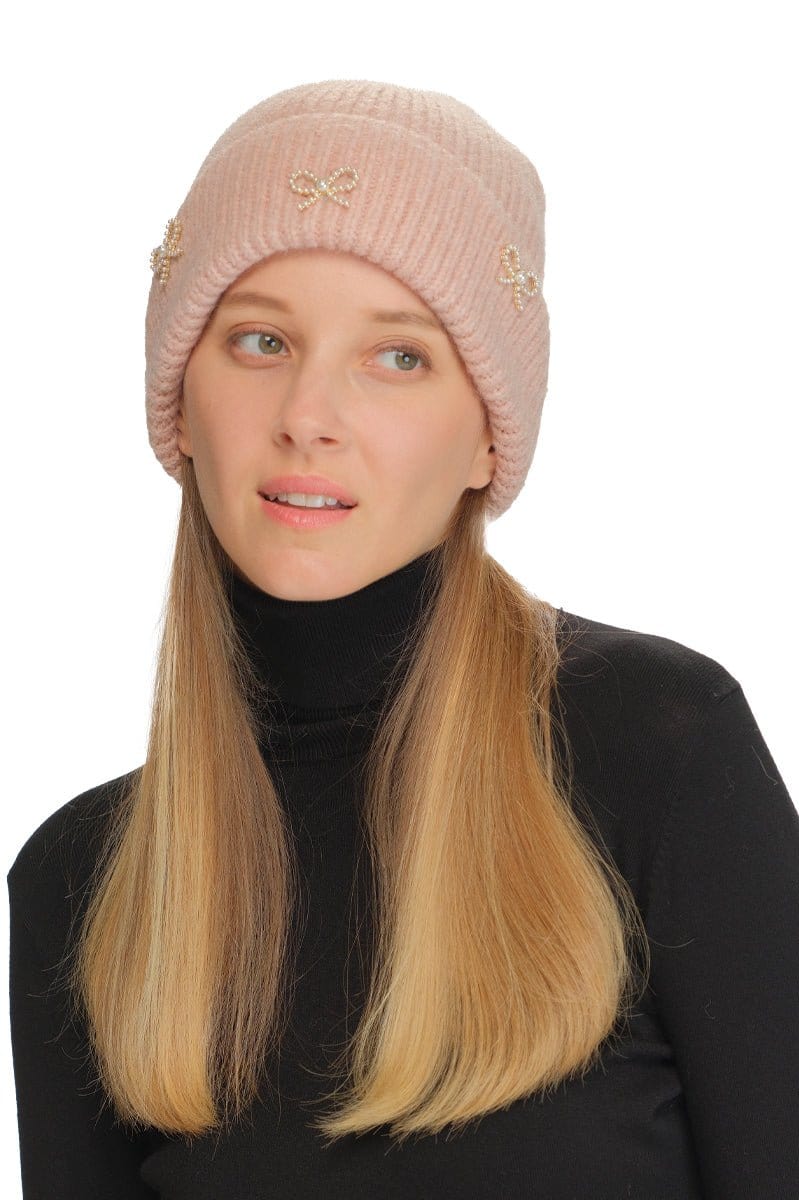 Pearl Bow Charm Cuff Beanie