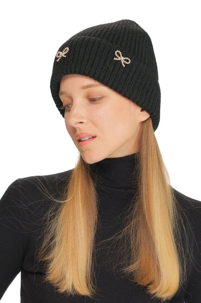 Pearl Bow Charm Cuff Beanie