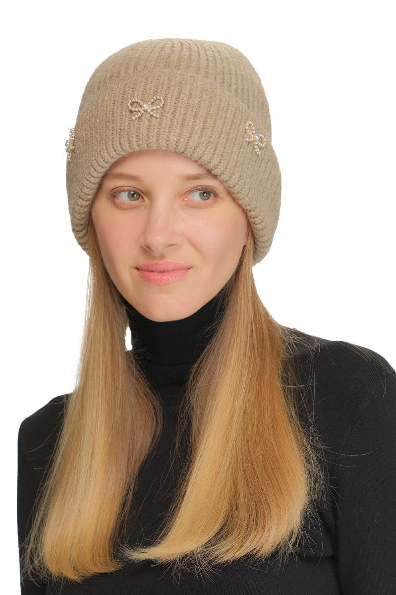 Pearl Bow Charm Cuff Beanie