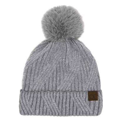 Grace Sequin Pom Beanie