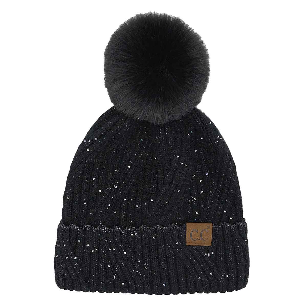 Grace Sequin Pom Beanie