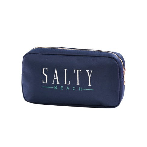 Embroidered Salty Beach Navy Accessory Bag