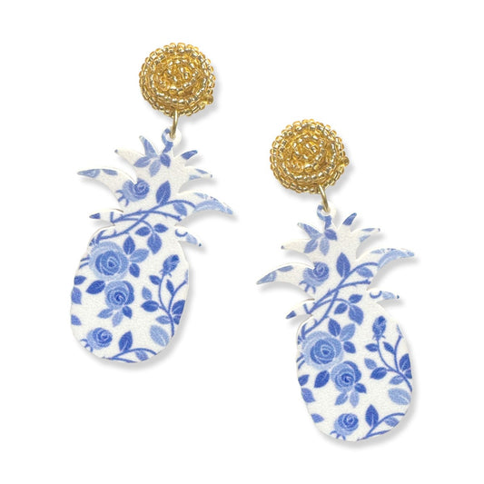 Blue Floral Pineapple Earrings