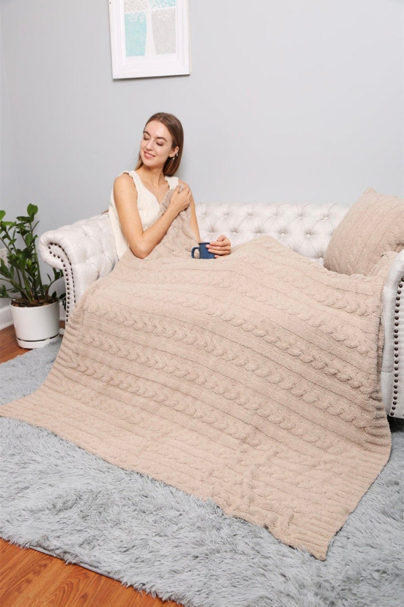 Super Lux Braided Cable Knit Throw Blanket