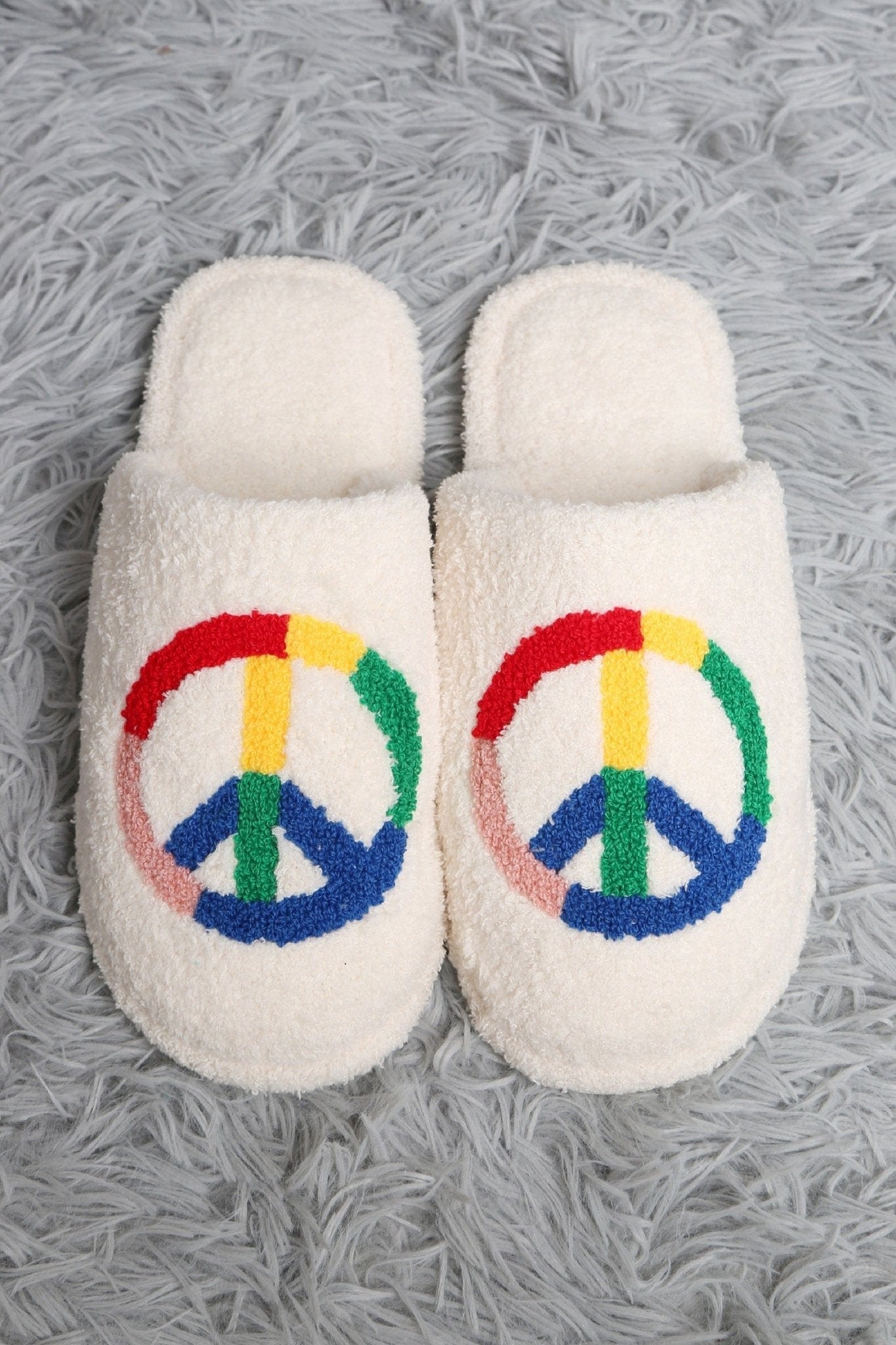 Super Lux Rainbow Peace Sign Slippers