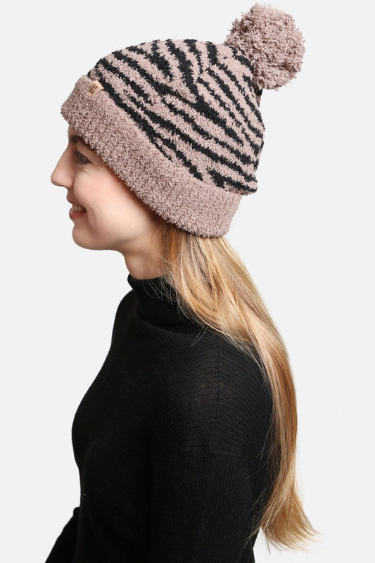 Super Lux Lined Pom-Pom Zebra Beanie