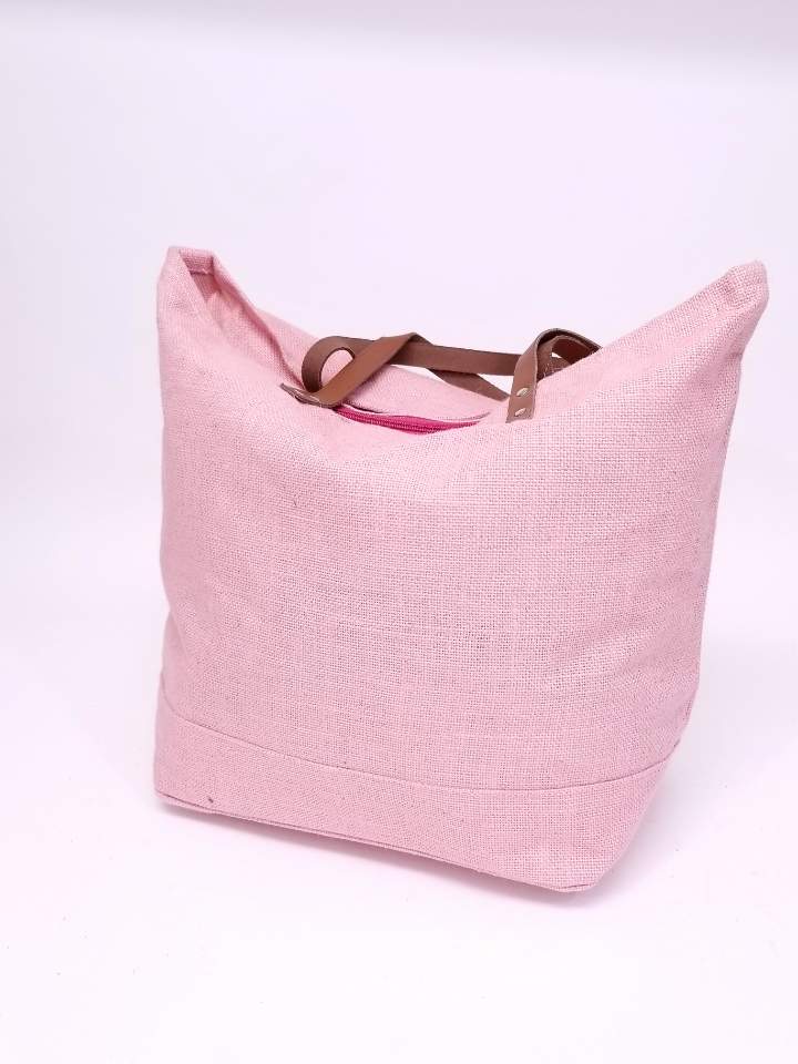 Leather Handle Jute Burlap Tote