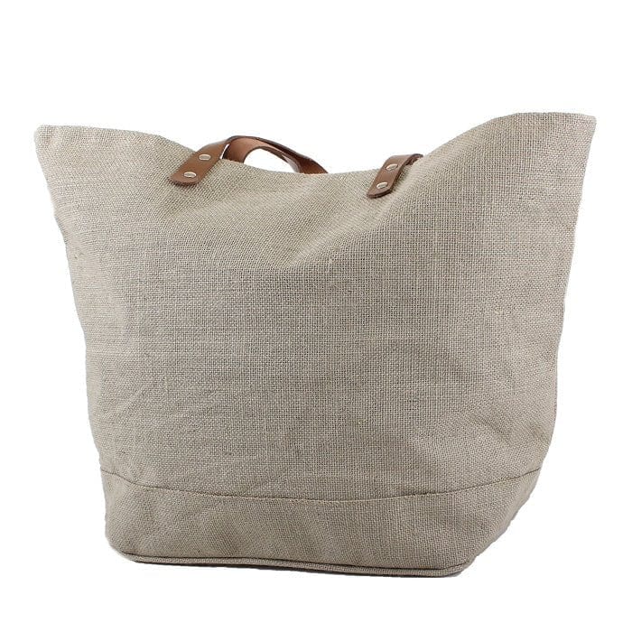 Leather Handle Jute Burlap Tote