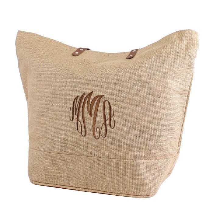 Leather Handle Jute Burlap Tote