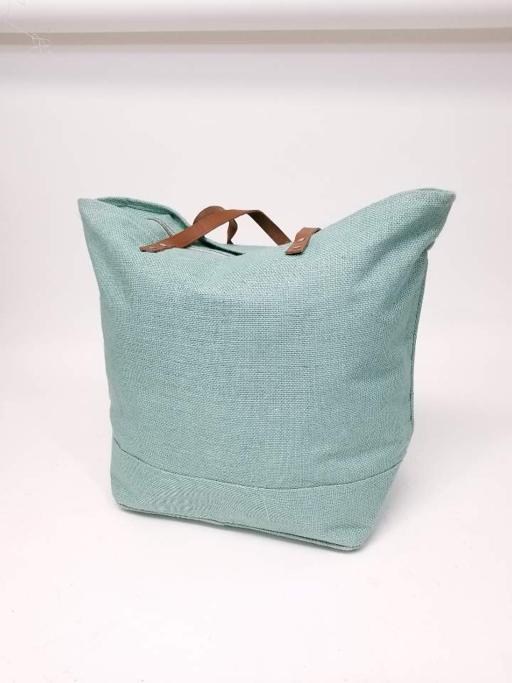 Leather Handle Jute Burlap Tote