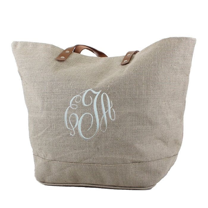 Leather Handle Jute Burlap Tote