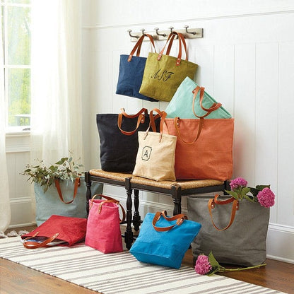 Leather Handle Jute Burlap Tote