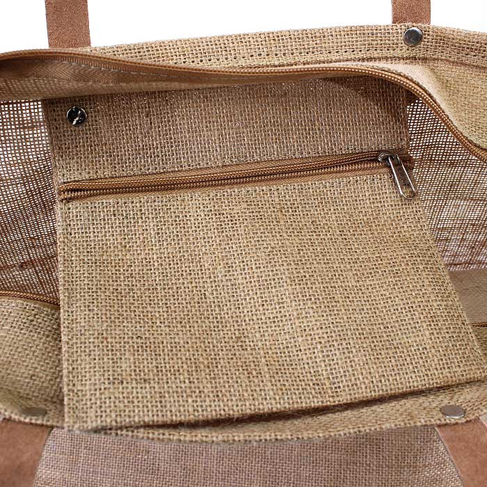 Leather Handle Jute Burlap Tote