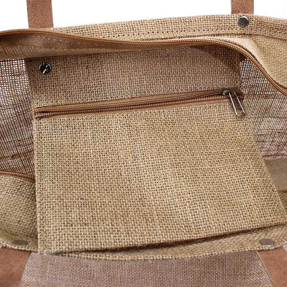 Leather Handle Jute Burlap Tote