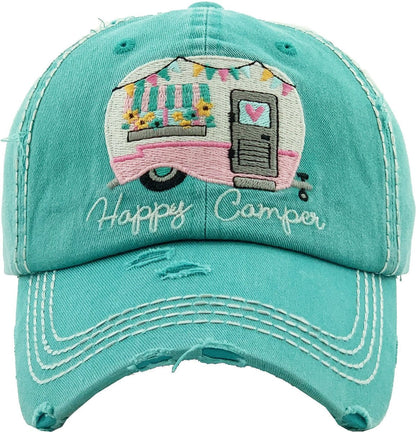 "HAPPY CAMPER" Vintage Washed Baseball Cap