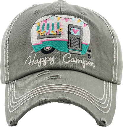 "HAPPY CAMPER" Vintage Washed Baseball Cap