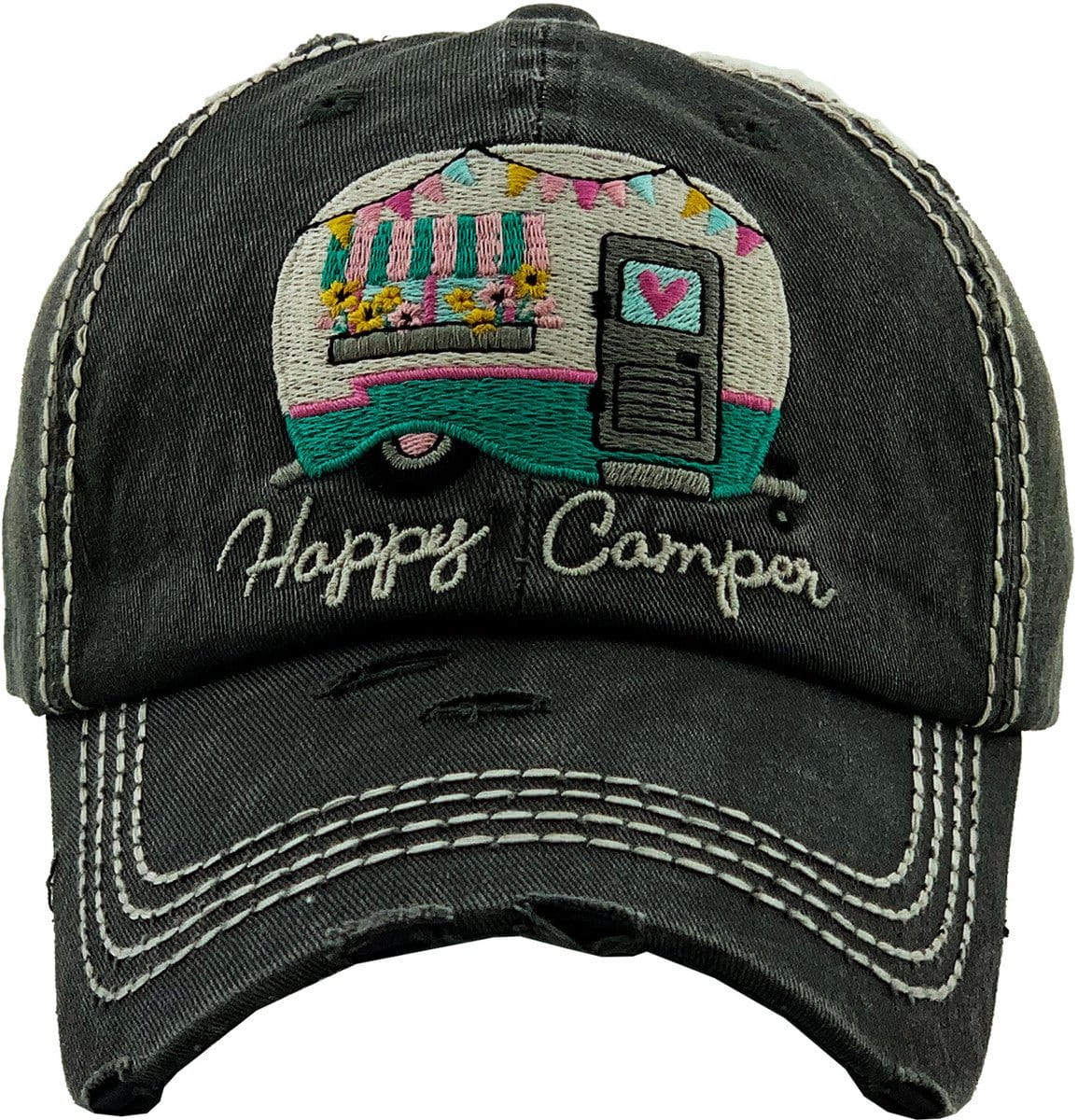 "HAPPY CAMPER" Vintage Washed Baseball Cap